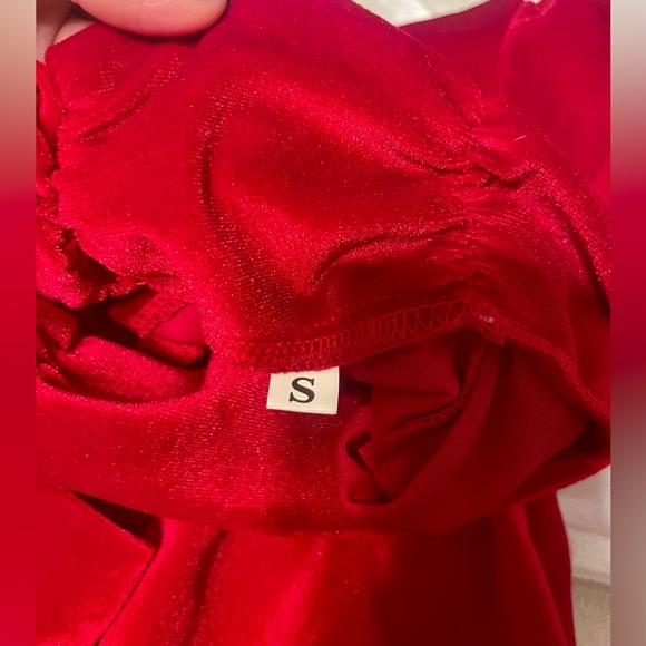 NWOT SHEIN Mock Neck Vibrant Red Velvet Draped Dress, Size Small - Picture 6 of 7